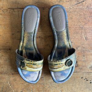 Rare Vintage Icon by Gustav Klimt Slide Sandals Wearable Art Brass Stud Ring 10M